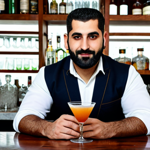 Home 7 Lebanese Bartender**
"A professional bartender in a stylish but modest bar setting, crafting a cocktail with local Lebanese ingredients, fully clothed, appropriate attire, safe for work, perfect anatomy, natural proportions, professional photography, high quality."
**