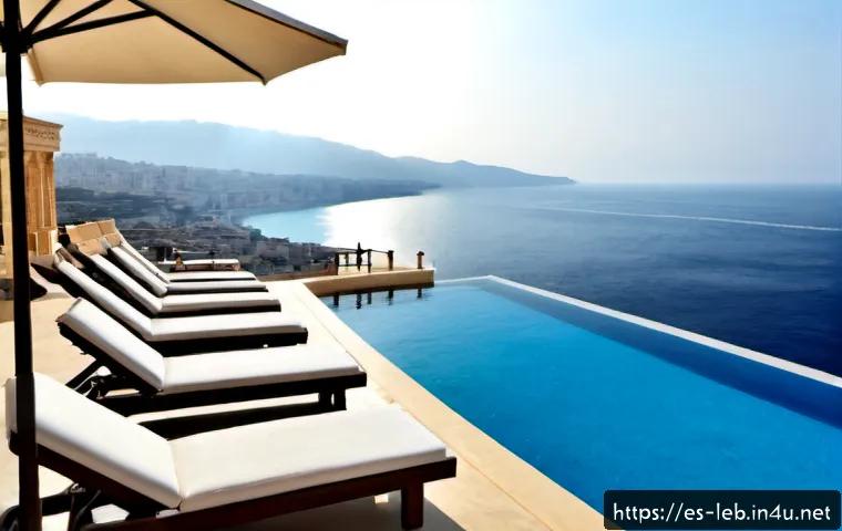레바논의 유명 호텔 및 리조트 - Photorealistic luxury seaside resort on the Lebanese Mediterranean coast near Beirut, elegant cream-...